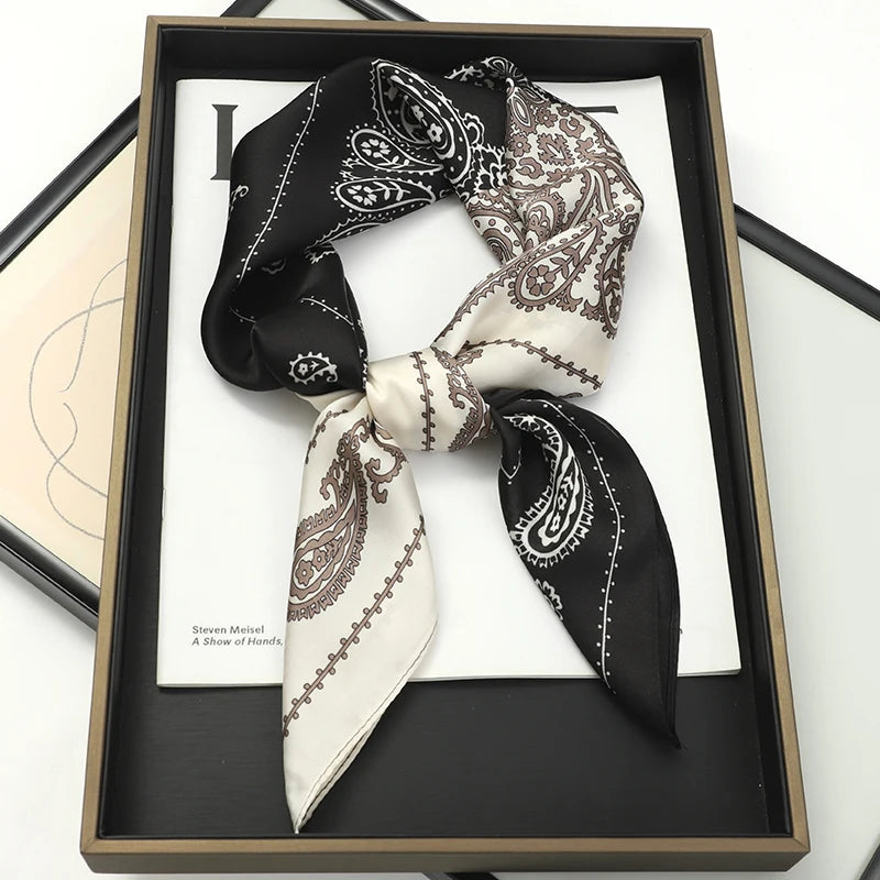 2025 New Fashion 70X70cmPrinted Women's Scarf Pashmina Silk Scarf Square Shawl Decorative Headband Neck Luxury Design Bandana - Color JNC065-01