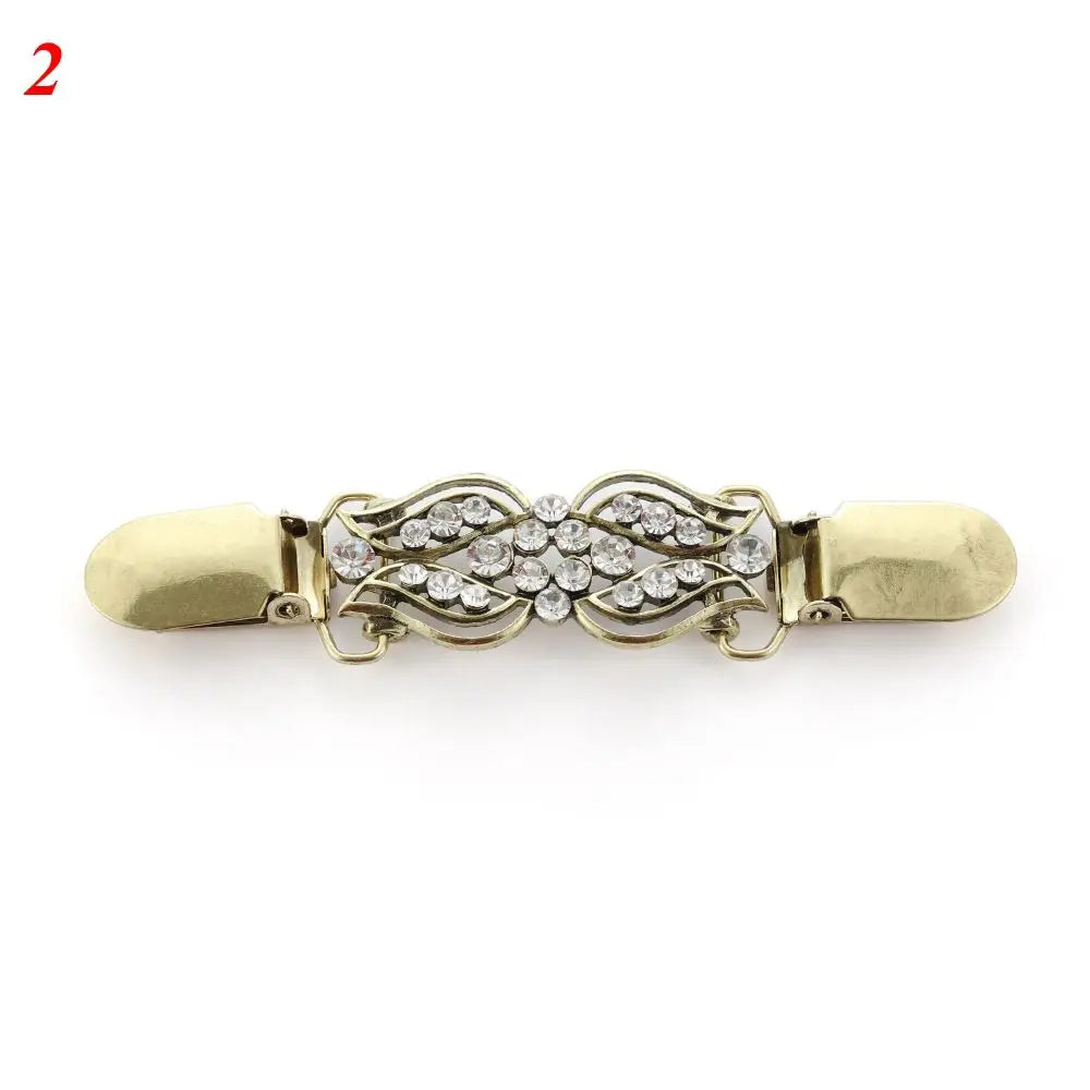 Women Carved Flower Cardigan Sweater Blouse Shawl Clips Shirt Collar Shawl Brooch Retro Duck Clip Clasps Charm Accessories Gift - Metal color NO.2