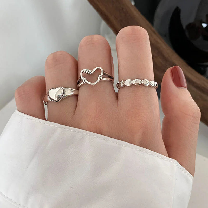 Bohemian Butterfly Pearl Rings Set for Women Shine Pearl Gothic Vintage Plated Retro Rhinestone Simple Finger Jewelry Gift - Main Stone Color 54962
