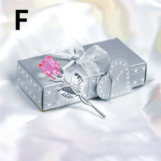 6 Colors Crystal Glass Rose Flower Figurines Craft Valentine's Day Favors X'mas Lovers' Gift Souvenir Home Wedding Decoration - Color F