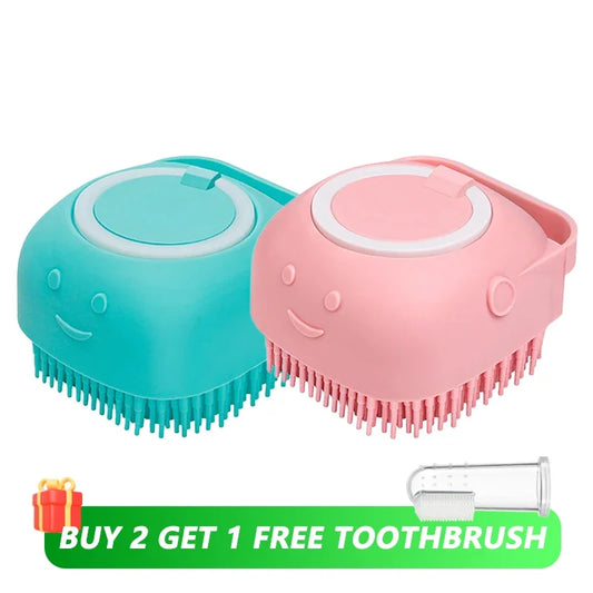 Dog Bathing Brush Pet Massage Brush Shampoo Dispenser Soft Silicone Brush Rubber Bristle for Dogs and Cats Shower Grooming Tool - Color Kit 1 - Recommend