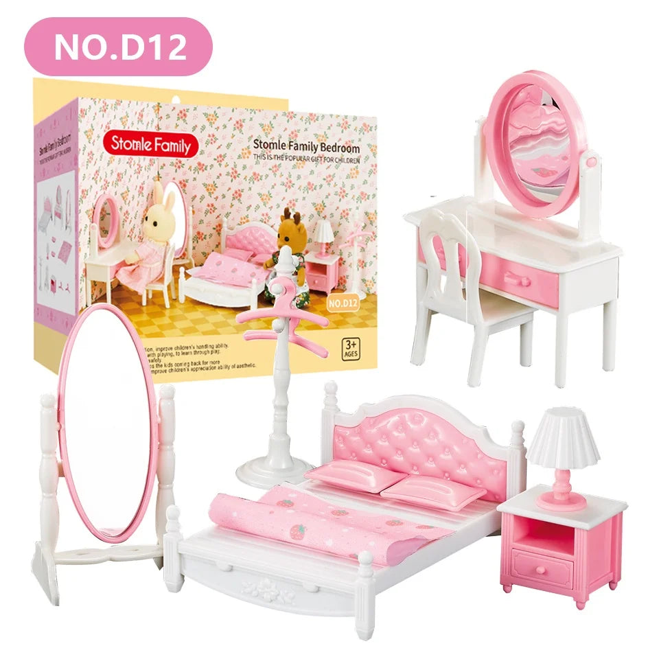 1:12 Miniature Furniture Forest Family Kitchen Toy Dining Table Dollhouse Accessories Bathroom Pretend Play For Girl Gifts Toys - Color D12