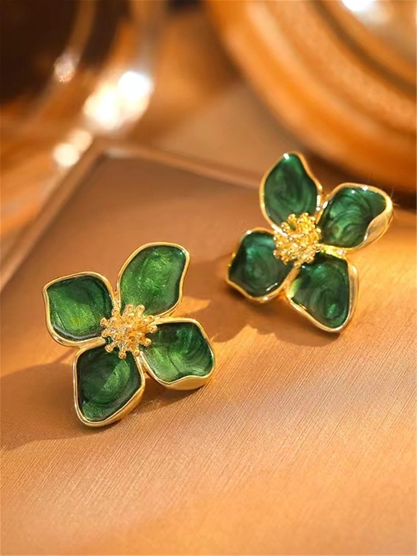 Hibiscus Dropped Glaze Flower Stud Earrings for Women Girl French Ins Vintage 2023 Fashion Korean Wedding Romantic Jewelry Gifts - Metal Color 2
