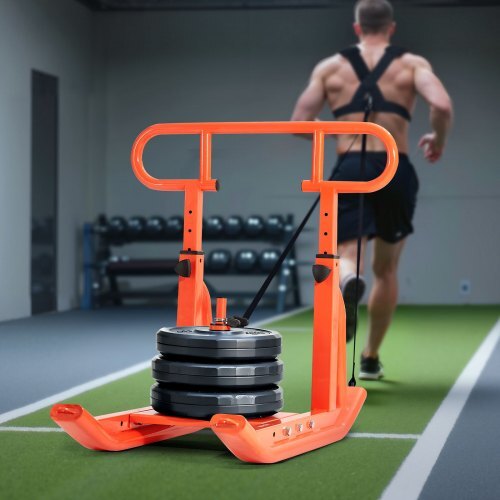 Weight Sled, Steel Power Sled, Fitness Training Sleds for Athletic Exercise Speed Improvement, Workout Equipment with Adjustable Height Handle, Compatible with 1/2 in Weight Plates, Orange
