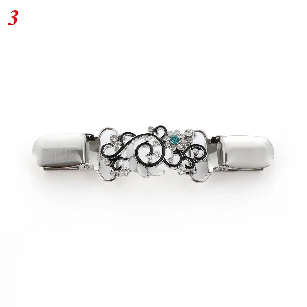 Women Carved Flower Cardigan Sweater Blouse Shawl Clips Shirt Collar Shawl Brooch Retro Duck Clip Clasps Charm Accessories Gift - Metal color NO.3