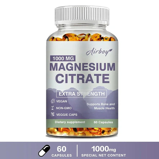 Magnesium Citrate - Supplement for Stress, Relaxation, Bone, Sleep, Heart Health, Nerve, Muscle & Metabolism - Package 60 Capsules