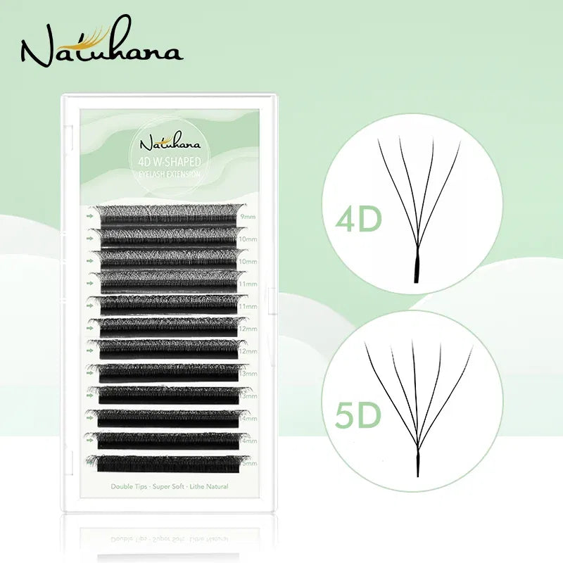 Color: Brushed Chrome, Curl: LU, Thickness: 0.07mm, Length: 8mm - NATUHANA W-Shaped 4D 5D Volume Eyelash Extensions Premade Volume Fans W Shape Lashes Natural Soft False Eyelashes for Makeup
