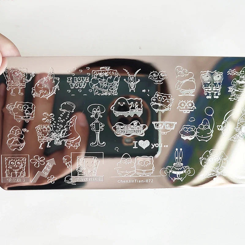 Color: Brown - Cute Cartoon Animal Nail Stamping Plates Cartoon Cat Mermaid Girl Gragon Brand Image Stainless Steel Stencil Nail Art Template