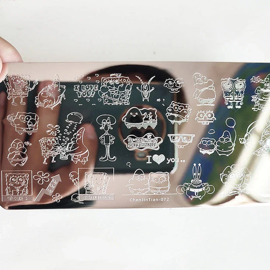 Color: Brown - Cute Cartoon Animal Nail Stamping Plates Cartoon Cat Mermaid Girl Gragon Brand Image Stainless Steel Stencil Nail Art Template