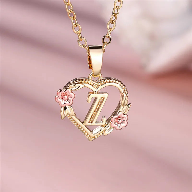 Female A-Z Letter Flower Pendant Necklace Yellow Gold Color Wedding Jewelry Gift For Women - Metal color Z