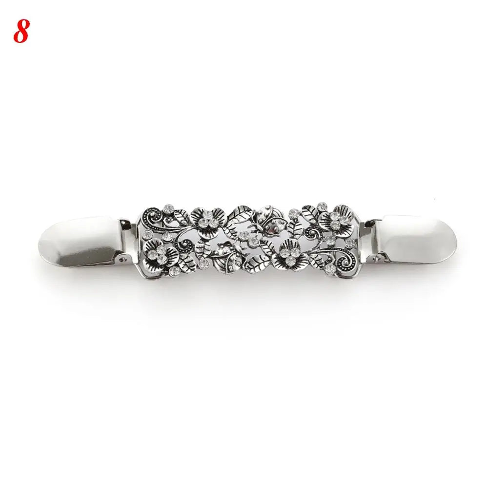 Women Carved Flower Cardigan Sweater Blouse Shawl Clips Shirt Collar Shawl Brooch Retro Duck Clip Clasps Charm Accessories Gift - Metal color NO.8