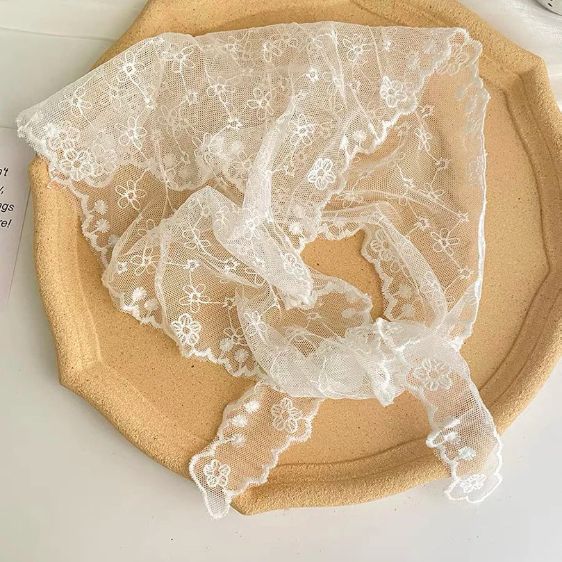 White Woven Floral Lace Hair Scarf Wraps Women Retro Triangle Headscarf Hat Travel Photo Headband Hair Accessories - Color 9E