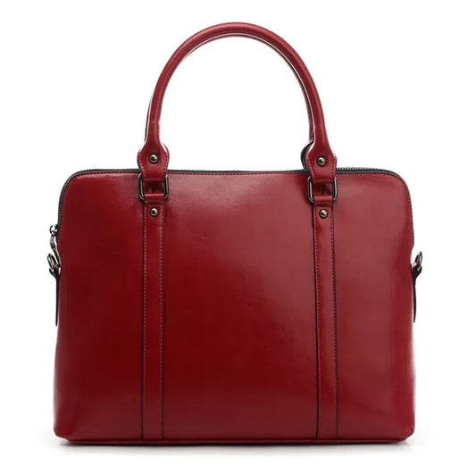 Color: Red - Oyixinger New 100% Genuine Leather Briefcase For Woman 14 inch Laptop Bag Women's Handbags Office Ladies Shoulder Messenger Bags