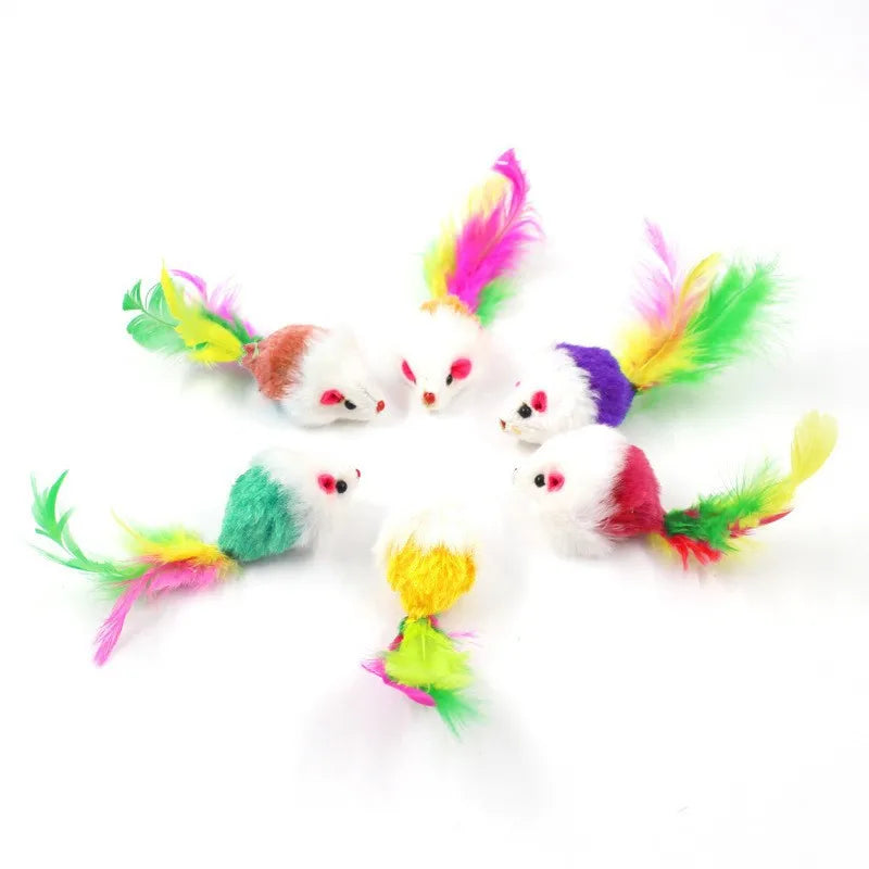 1pcs Cat Toys Interactive Cute Soft Fleece False Mouse Colorful Feather Funny Playing Training Toy for Cats Kitten Pet Supplies - Color 1ps