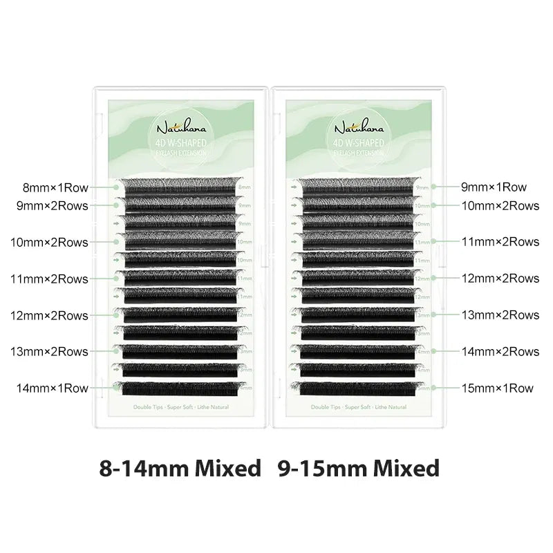 Color: Brushed Chrome, Curl: LU, Thickness: 0.07mm, Length: 8mm - NATUHANA W-Shaped 4D 5D Volume Eyelash Extensions Premade Volume Fans W Shape Lashes Natural Soft False Eyelashes for Makeup