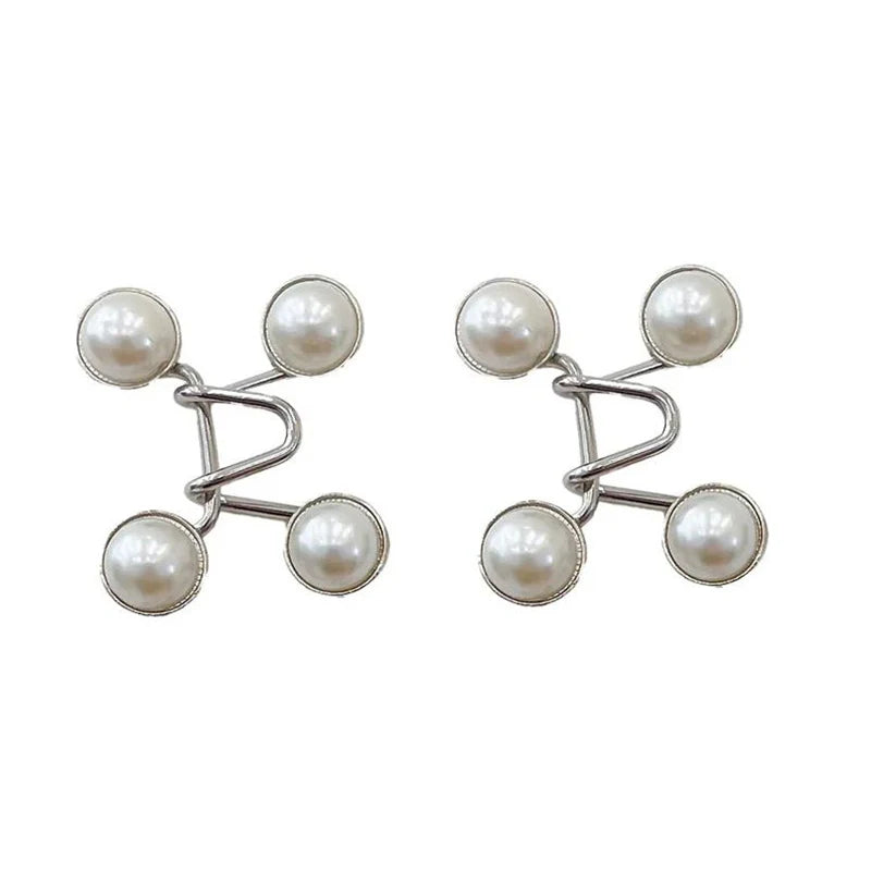 2pcs Skirt Pants Tighten Waist Brooches Jeans Adjustable Waist Clip Button Pearl Women's Brooch Set DIY Clothing Accessories - Metal color pearl