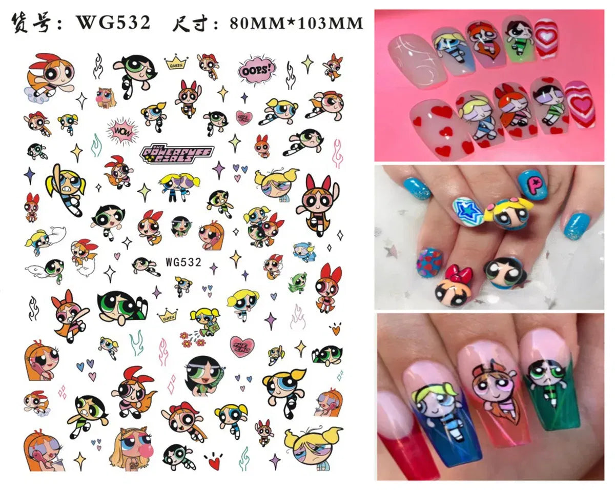 Color: Green - 1PCS Big Eyes Girl 3D Adhesive Nail Art Sticker Pikachu Lilo and Stitch Cartoon Nail Sticker Nail Decal Nail Art Decoration