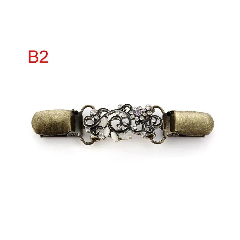 Women Carved Flower Cardigan Sweater Blouse Shawl Clips Shirt Collar Shawl Brooch Retro Duck Clip Clasps Charm Accessories Gift - Metal color NO.4