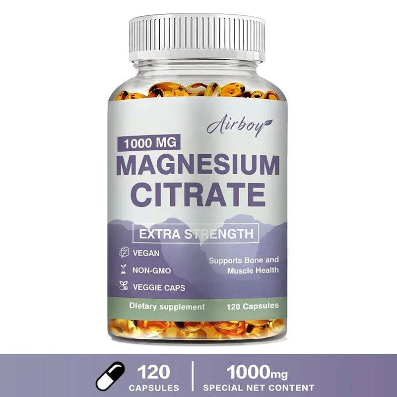 Magnesium Citrate - Supplement for Stress, Relaxation, Bone, Sleep, Heart Health, Nerve, Muscle & Metabolism - Package 120 Capsules