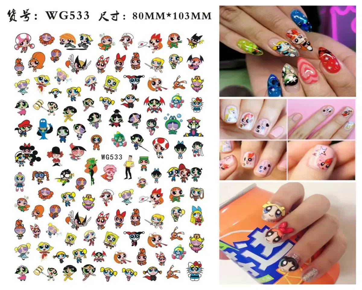 Color: Green - 1PCS Big Eyes Girl 3D Adhesive Nail Art Sticker Pikachu Lilo and Stitch Cartoon Nail Sticker Nail Decal Nail Art Decoration