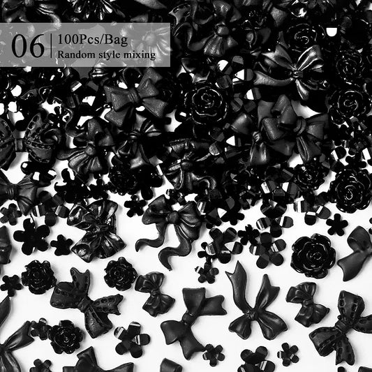 Color: Light Grey - 1Bag Mix Colorful Jelly Clear Ribbon Bowknot Nail Charms Pearl Pink Heart Flower Flat-back Gem Part Nail Art Manicure Decoration