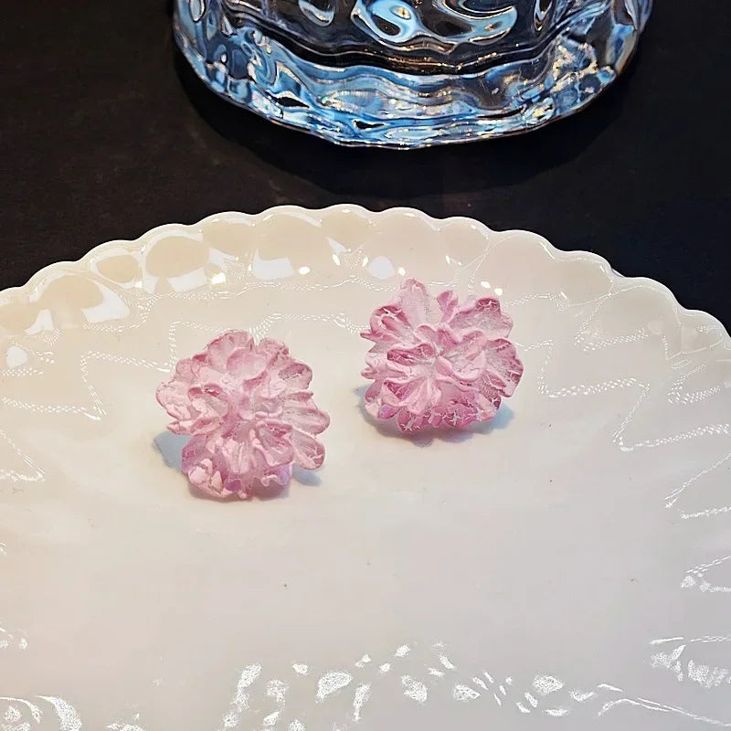 LATS Red Blue Enamel Flower Stud Earrings for Women Korean Fashion Five Petals Crystal Flowered Lovely Cute Girls Ear Decoration - Metal Color 661729