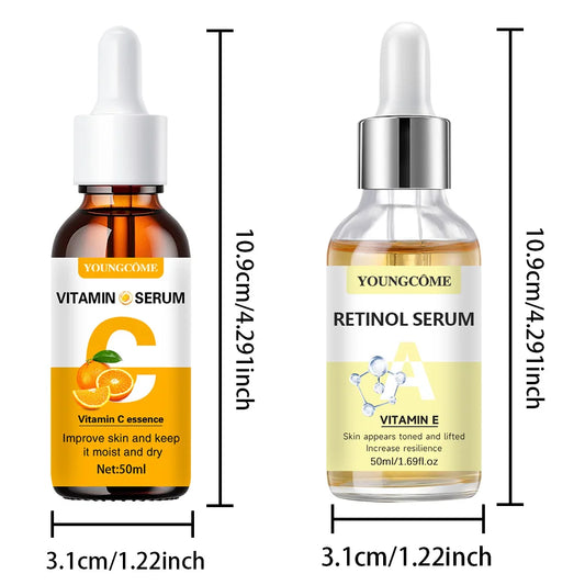 2pcs Vitamin C and retinol fortified serum rich in VC,keep skin hydrated and smooth,smooth fine lines and wrinkles,delicate skin - NET WT 50-50