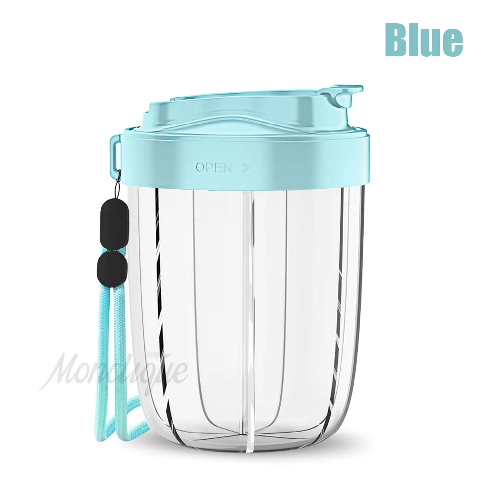 7 Grids Large Pill Cup Bottle Organizer Supplement Organizer for Holding 7 Various Vitamins Travel Pill Case Box Straw Container - Color Blue