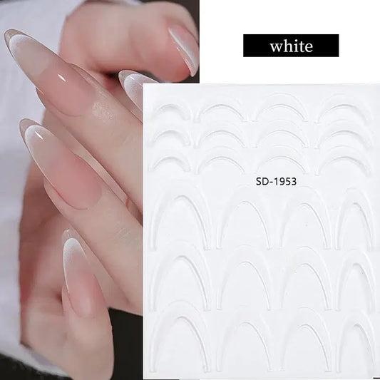 Color: Bronze - White French 3D Nail Stickers Manicure Gradient Line Flower Nail Art Designs Self-Adhesive Nail Tips Guides for DIY Decoration