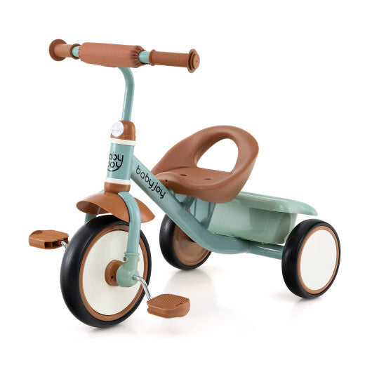 Toddler Tricycle Kids Trike with Adjustable Seat and Basket Aged 3-5 Years Old-Green - Color: Green