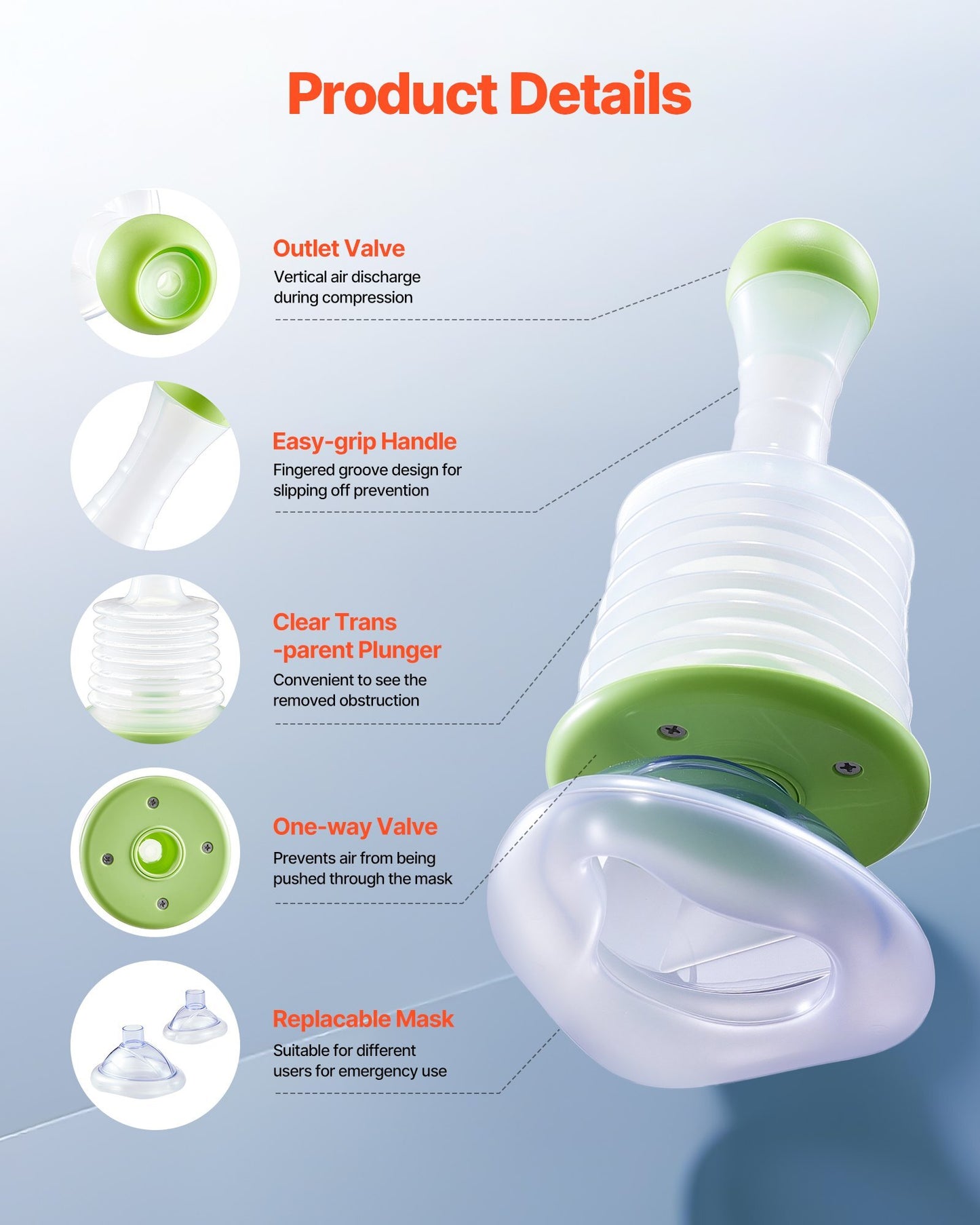 Choking Rescue Device, Portable Airway Clear Anti Choking Suction Device with 2 Multi-size Masks and 1 Storage Bag, First Aid Kit for Removing Blocked Objects, for Home, School, Travel