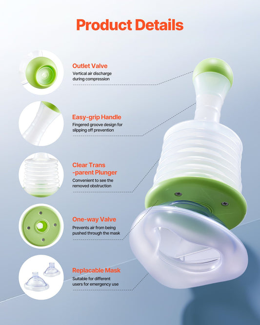 Choking Rescue Device, Portable Airway Clear Anti Choking Suction Device with 2 Multi-size Masks and 1 Storage Bag, First Aid Kit for Removing Blocked Objects, for Home, School, Travel