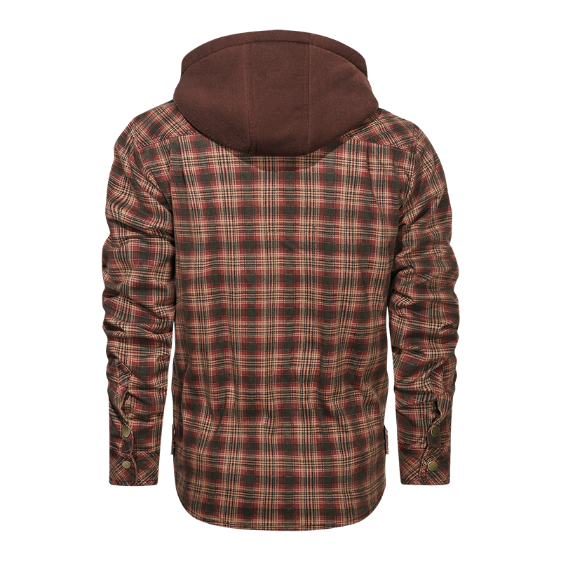 Men Long-sleeved Plaid Jacket Regular Fit Fleece Detachable Hoodies Jackets
