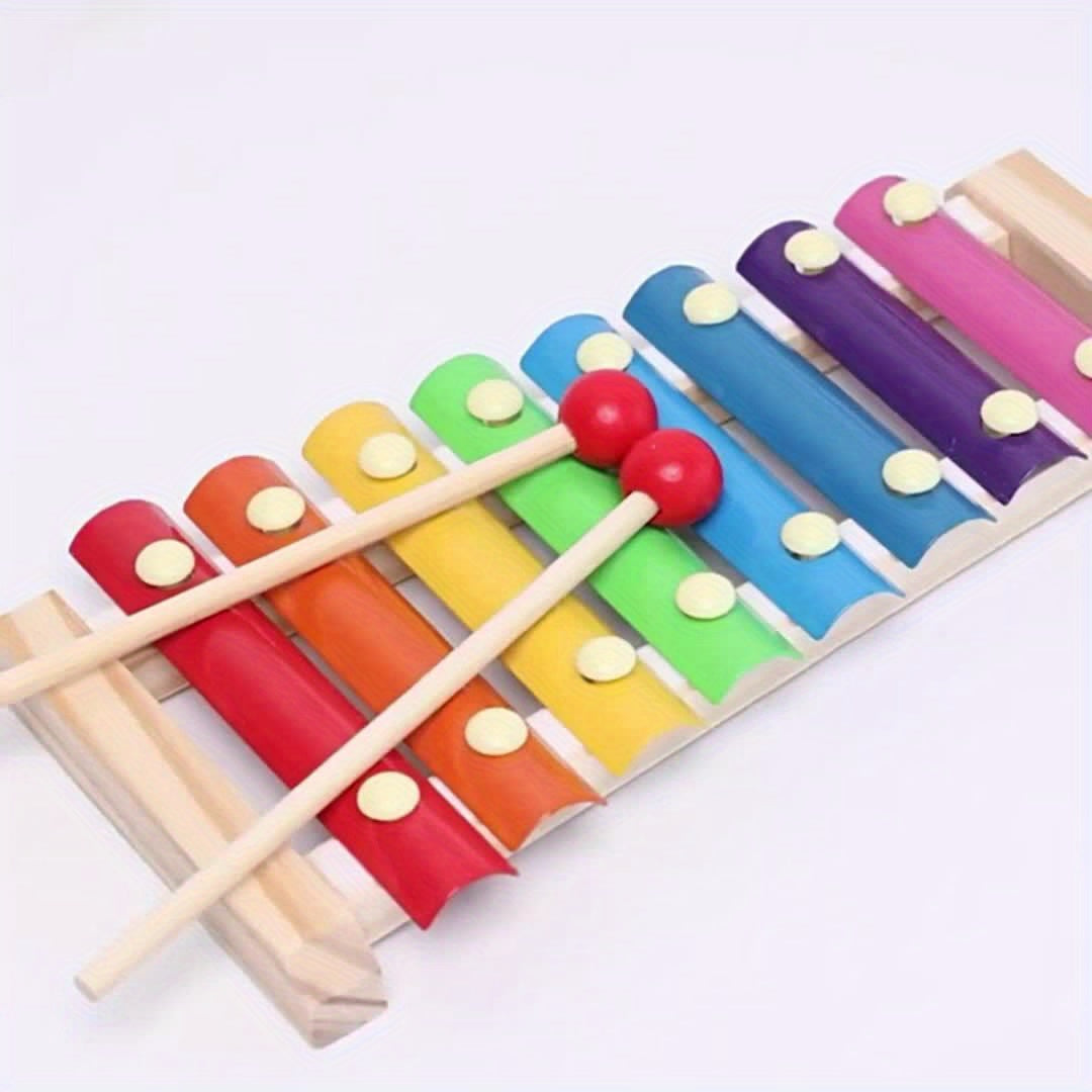 5-in-1 Montessori Nursery Wooden Eight Piano Set Gifts, Enlightenment Clock Toys, Caterpillar Shaped, Multifunctional Teaching Toys, Building Blocks Focus Exercise Toys